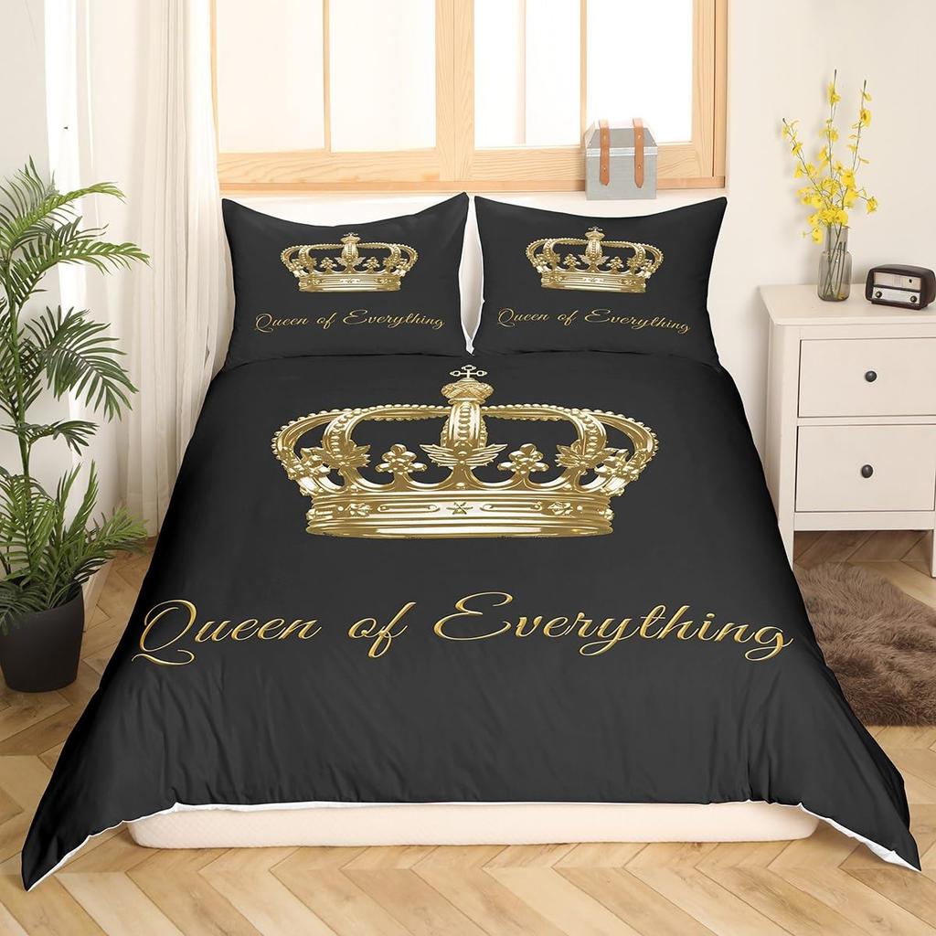 Luxury Crown Duvet Cover Set Vintage Red And Black Comforter Cover Romantic Wedding Queen King Bedding Sets Valentines Day Gift