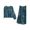 Fashion Style 2024 Spring New Retro Metal Color Line Print Blouse High Waist Skirt 2459806 330