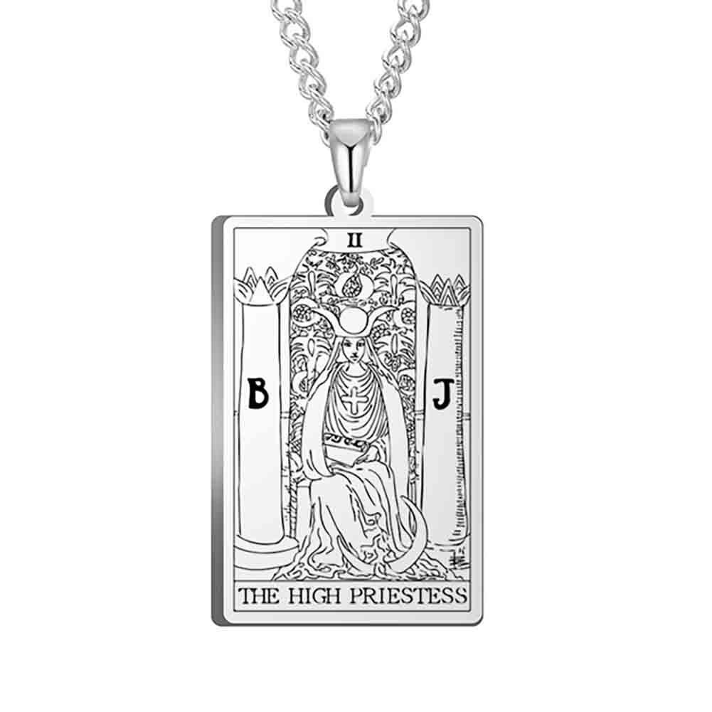 Stainless Steel Tarot Card Pendant Necklace - Men's Retro Hip Hop Style