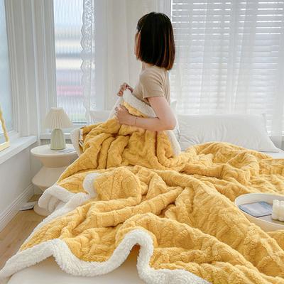 Winter Thickened Blanket Double-sided Fluff Plush Double-layer 3D Jacquard Solid Color Office