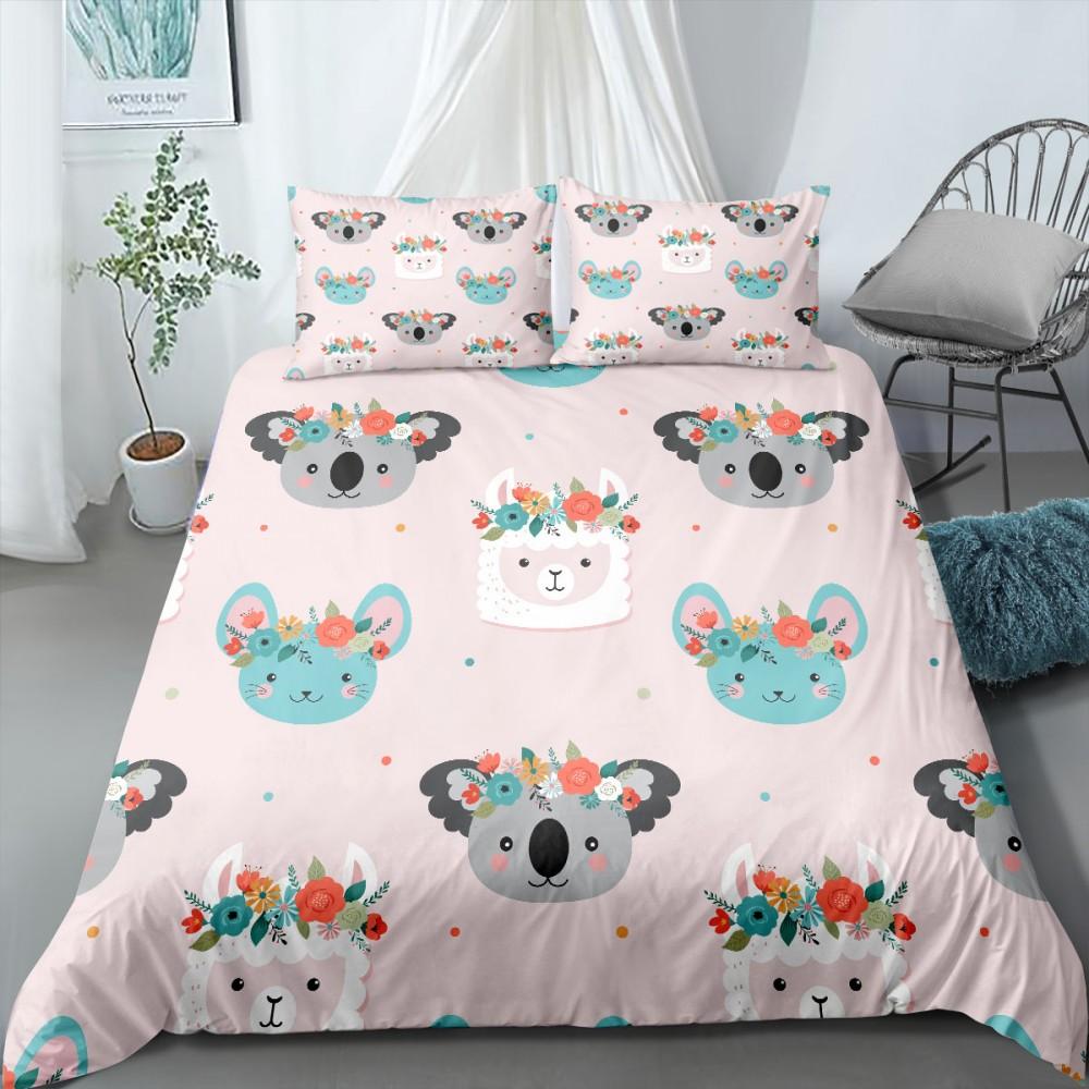 3D Koala Duvet Cover Set Microfiber Cartoon Leaves Baby Bear Australian Wildlife Themed  Bedding Set Queen Size Comforter Cover