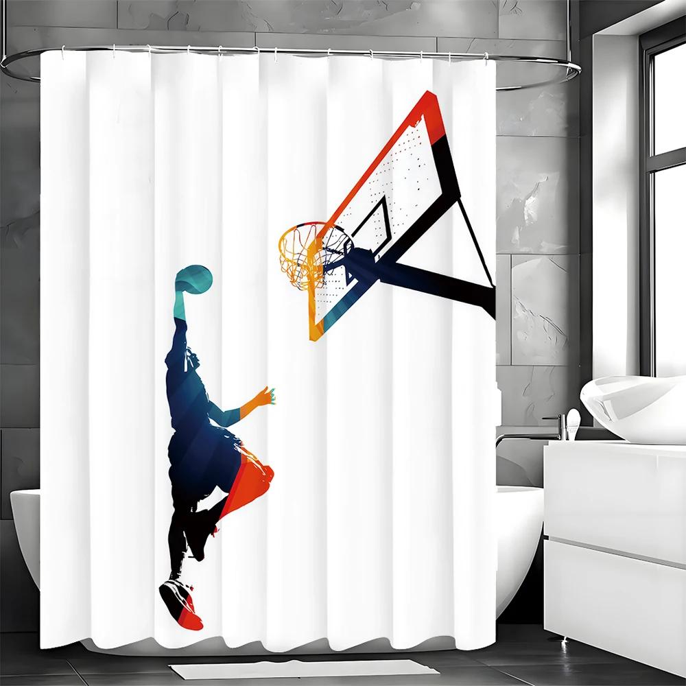 Junior Shooter Basketball Shower Curtain, Bathroom Decorative Shower Curtain, Waterproof Shower Curtain With Hooks
