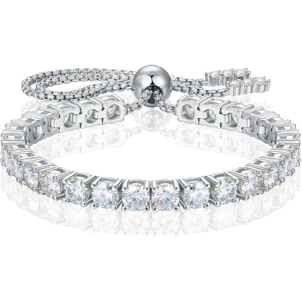Moissanite Tennis Bracelet 1.79ct-8.69ct Adjustable Bracelet for Women 18K White Gold Plated S925 Sterling Silver Tennis Bracelet D Color VVS1 Round