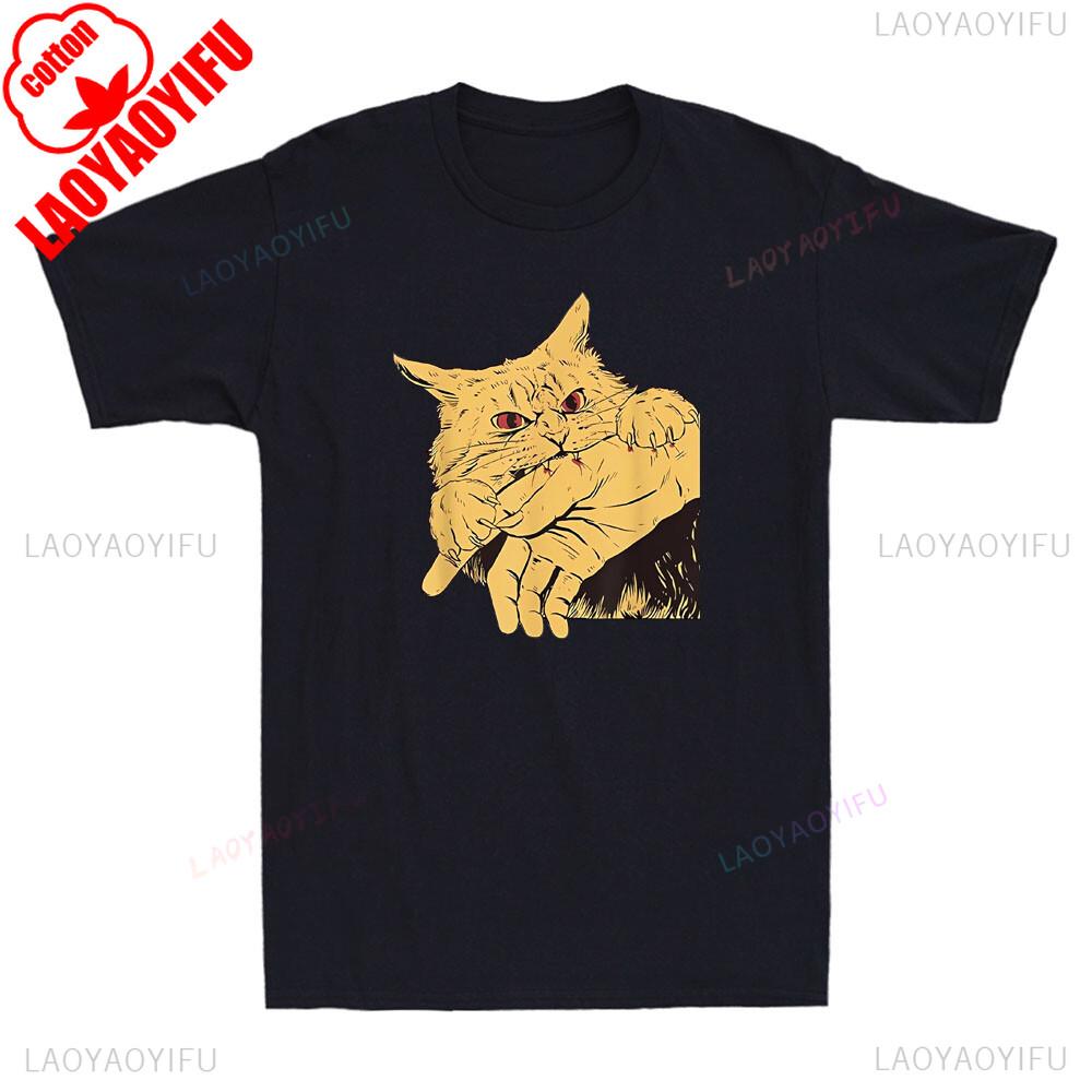 Cat Bite Shirt Funny Anime Cats Lovers Japanese Unisexga Unisexs Short Sleeve Tshirt Fashion Cotton Shirt Short Sleeve Design Summer