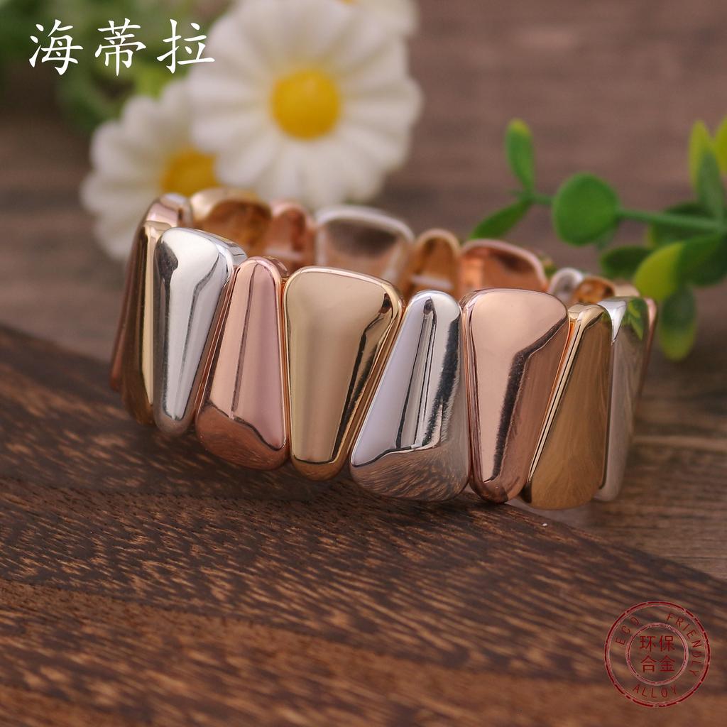 Dreifarbige dreieckige Spleißlegierung elastisches Armband galvanisiert Gold Silber Roségold Punk Herren- und Damenarmband