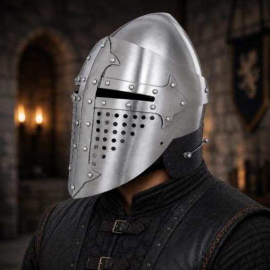 Handmade Steel Crusader Knight Helmet, Medieval Wearable Armor, LARP Cosplay Armory