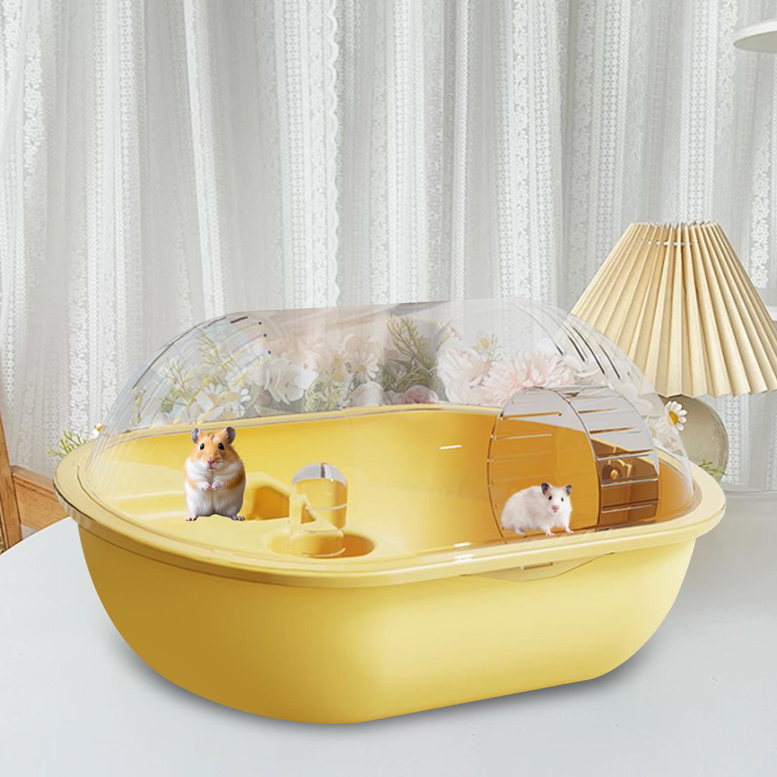 Portable Hamster Cage with Water Bottle Breathable Climbing Ramp Transparent Cover Enclosure Hamster Habitat for Gerbils Mice