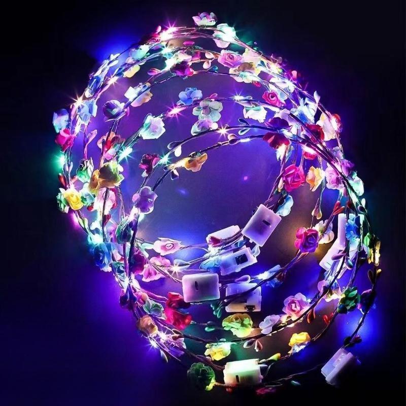 10-color Flashing Flower Ring, Rattan Headpiece, LED Lights, Bridal Seaside Flower Ring Headpiece, Ground Flower Ring