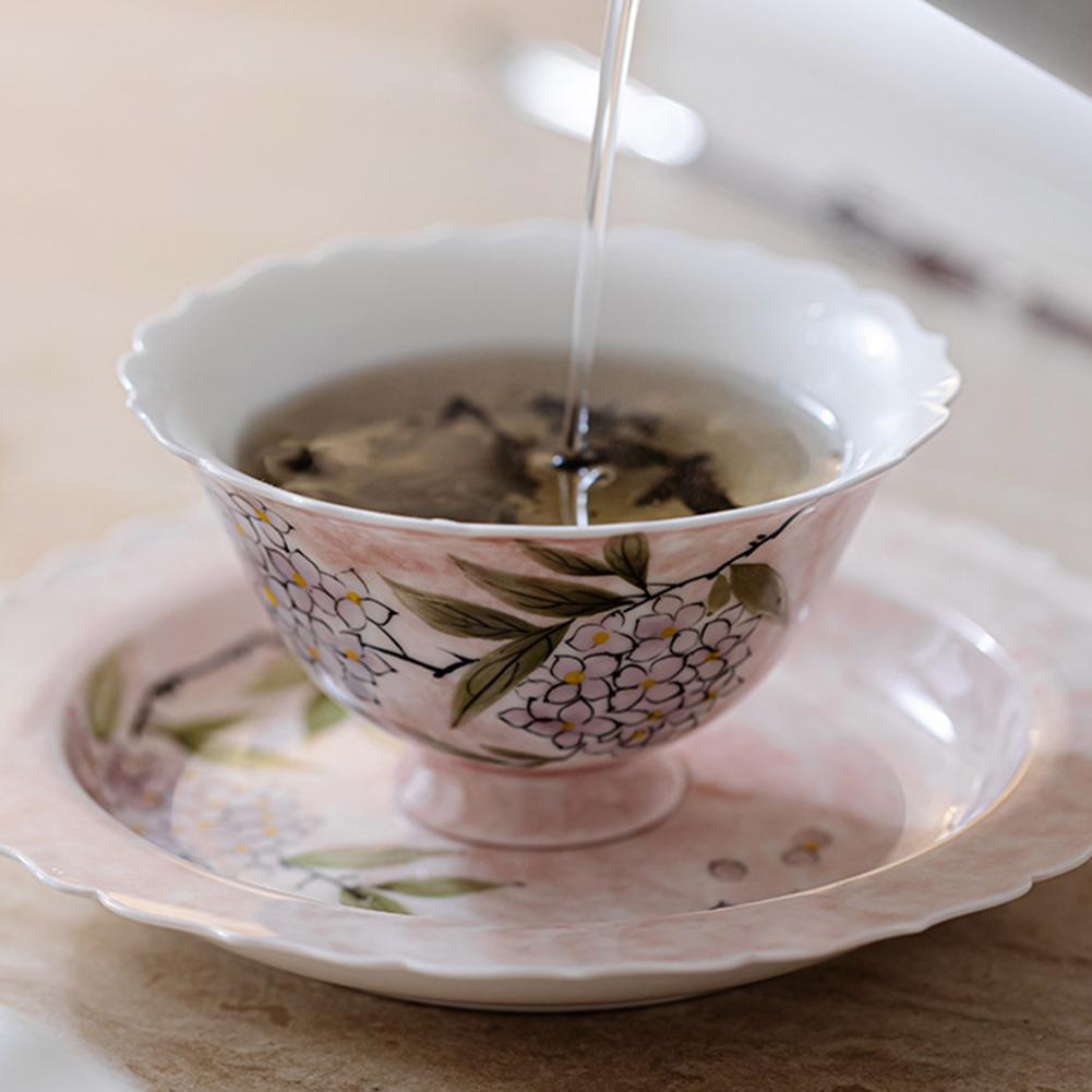 Ceramic Gai Wan Tea Set Retro Design Porcelain Mini Cups For Home Party