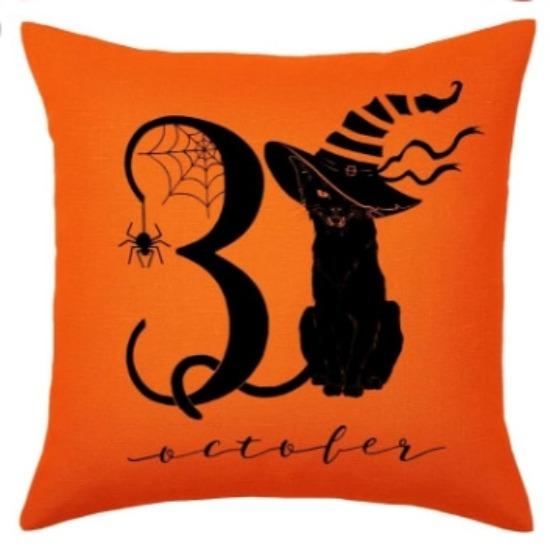 Halloween Decoration Pumpkin Ghost Linen Pillowcase, Living Room Sofa Waist Pillow Cushion