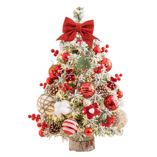 Mini Christmas Tree with LED Light Pre-lit Small Artificial Snow Flocked Tree with Ball Ornaments for Xmas Tabletop Indoor Holiday Decor
