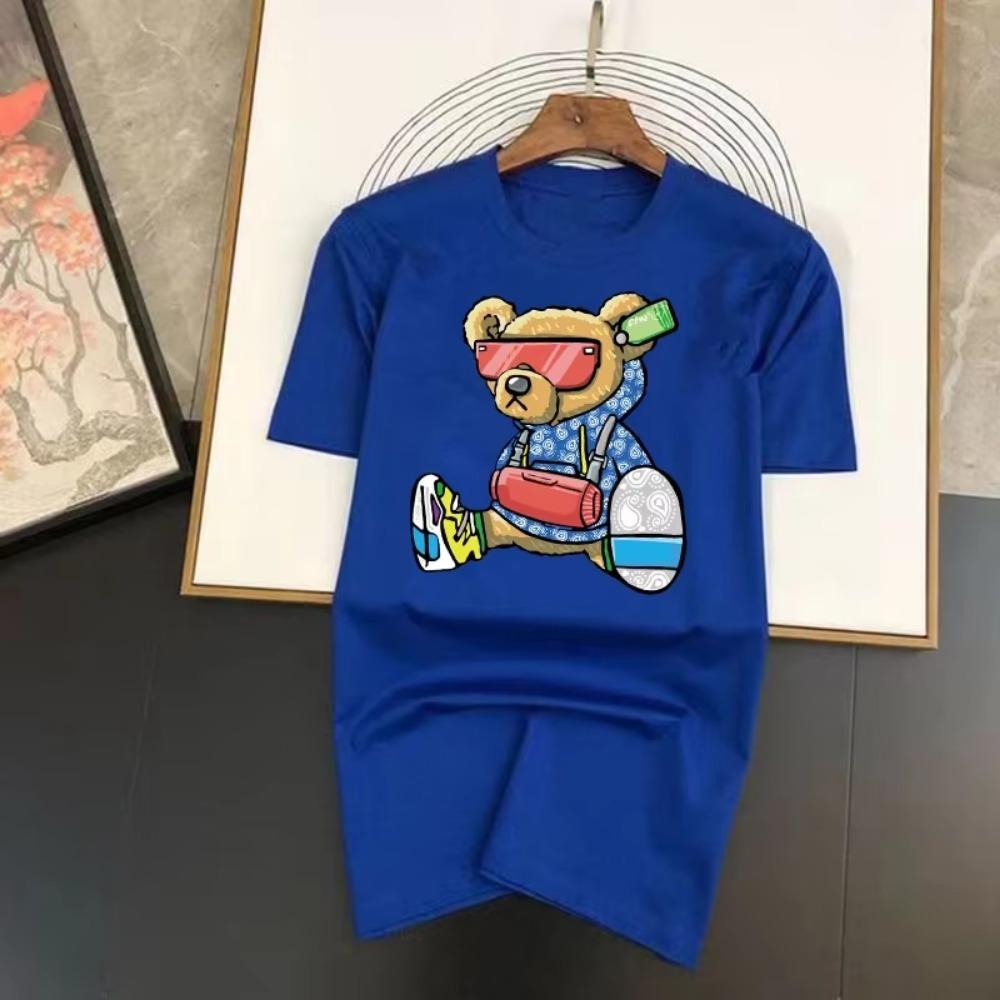 Pánské tričko s potiskem anime medvěda, čistá 100% bavlna, módní ležérní s krátkým rukávem, letní bavlněné prodyšné tričko, streetwear