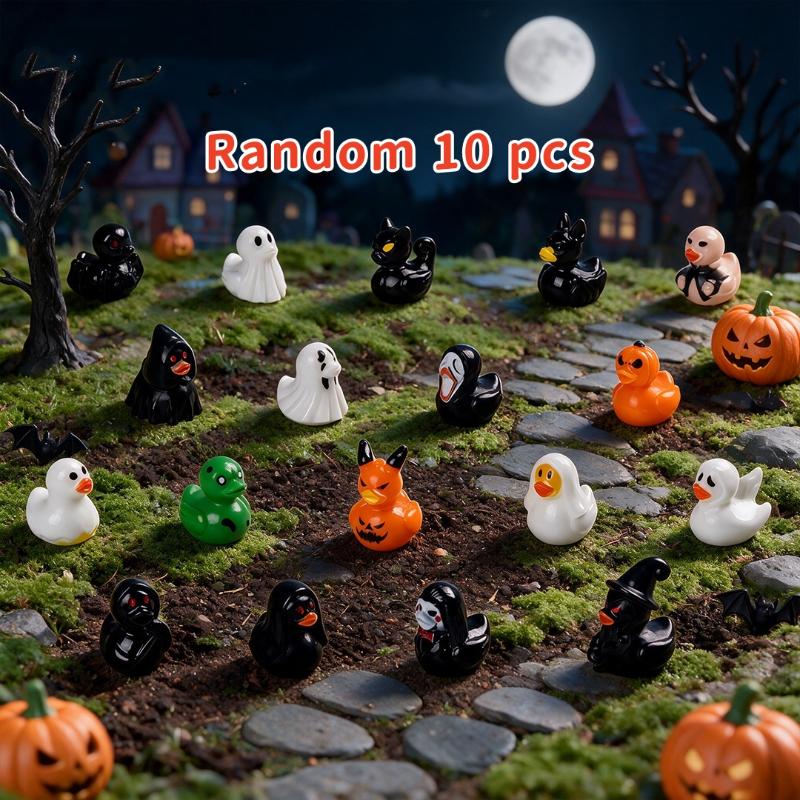 10Pcs Mini Halloween Pumpkin Duck Micro Landscape Resin Ornament Devil Duck Halloween Carnival Party Gift Home Desktop Decoratio