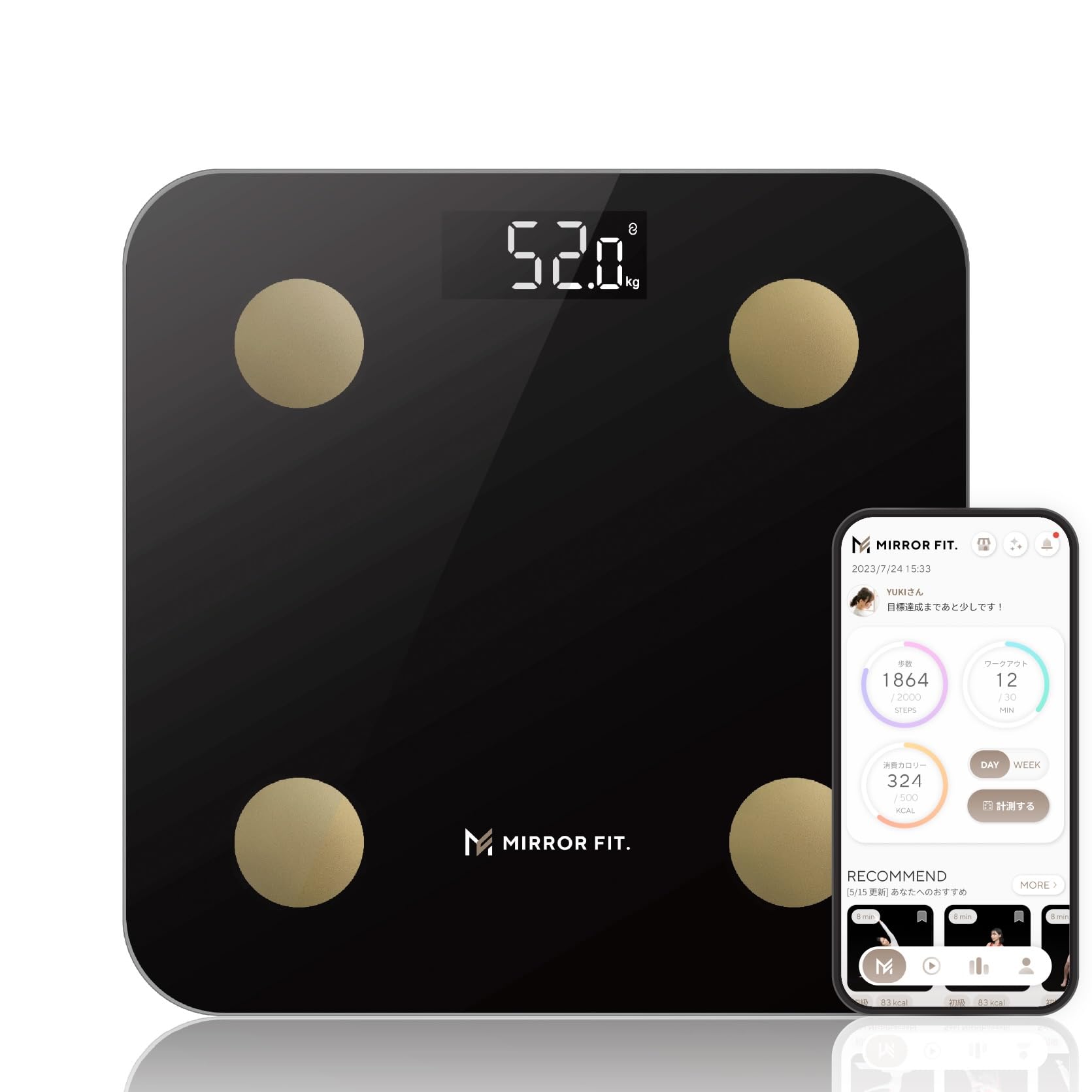 

MIRROR Smart Body Composition Weight Smartphone Health Measures Up to 22 Items FIT. Meter, Black, Scale, Linked, Meter, чорний