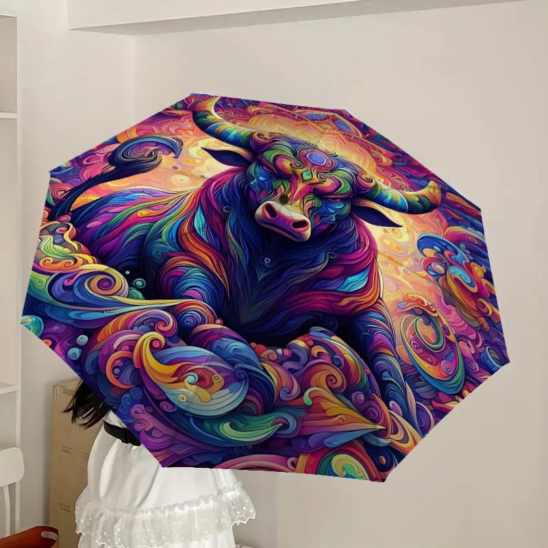 1pc Colorful Bull Mandala Automatic Open/Close Umbrella, Folding Compact Umbrella with Lightweight Design for Women/Men Yy251011038