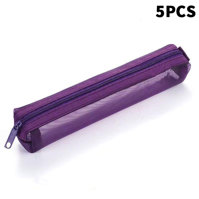 5Pcs Vintage Solid Color Mesh Pencil Case Portable Stationery Storage Pouch School Stationery Supplies Student Gifts