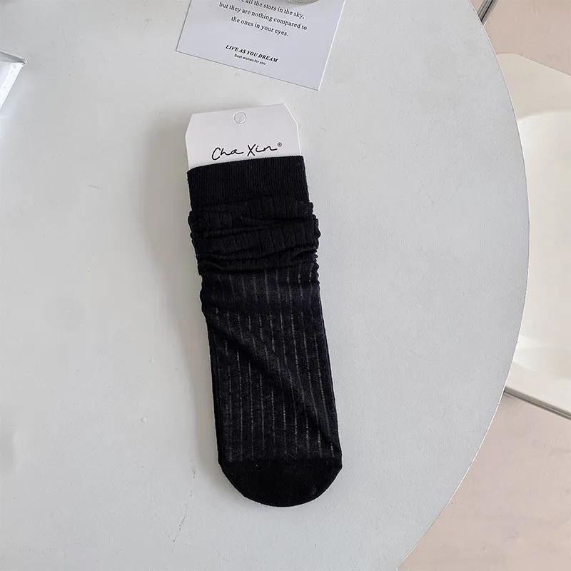 Breathable Summer Thin Women Socks Japanese Fashion School Girls Loose Long Socks Korean Style Solid Color Black White Socks Sox