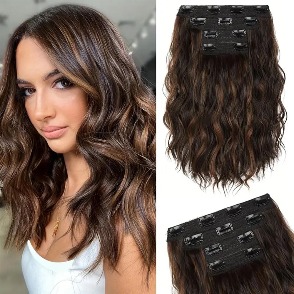 

MISS WIG Synthetic 4PCS Short Wavy Clip In Hair Extensions Invisible Lace Natural Soft Hairpieces For Women Daily Wear 35cm