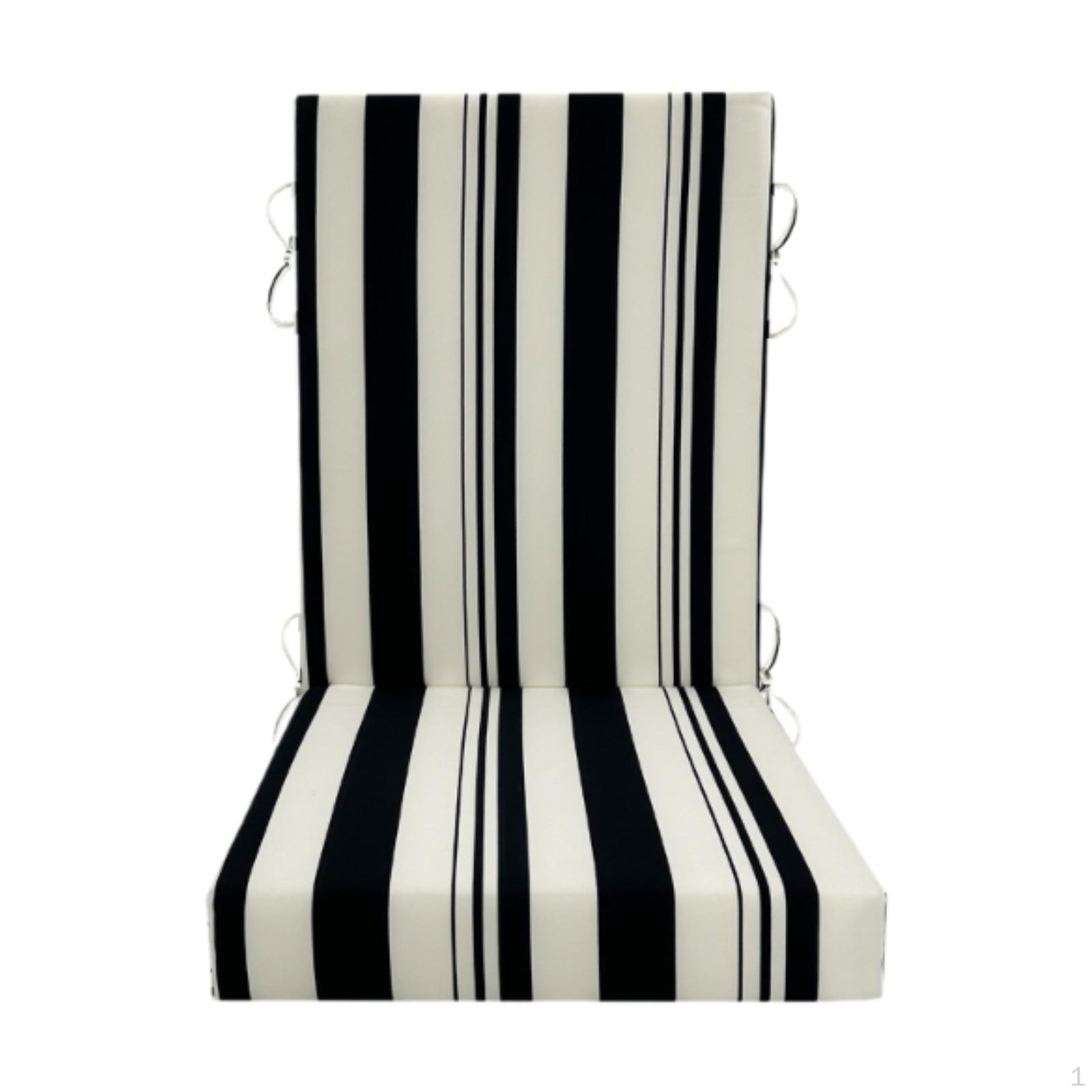 

Outdoor High Back Chair Cushion Pad Comfortable Breathable Replacement Patio Furniture Black White stripe