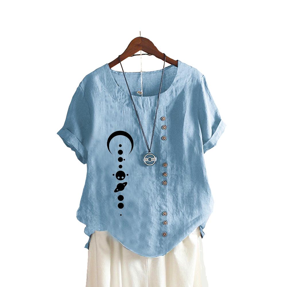 Ladies Plus Size Pullover Loose Shirt Women Casual Round Collar Print Blouse Summer Fashion Short Sleeve Top