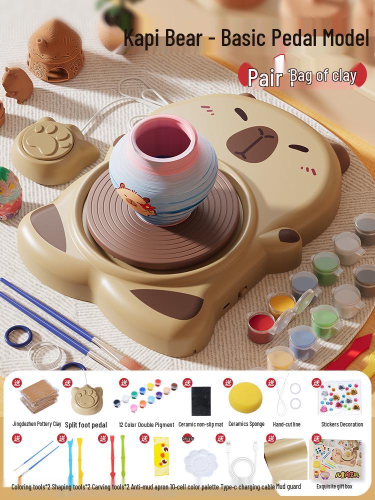 Capybara Ceramic Electric Pottery Wheel for Kids - DIY Soft Clay Craft Toy