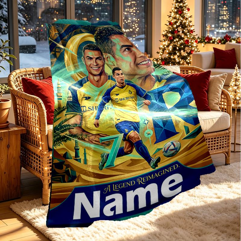 Custom Name Personalized Cristiano Ronaldo Print Blanket, Home Decor, Bedroom, Sofa, Camping, Couch, Gifts for Birthday Christmas