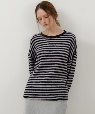 Wednesday Oasis For Woman Fuzzy Boucle Stripe Round T-Shirt_Gray(W25-Tp53)