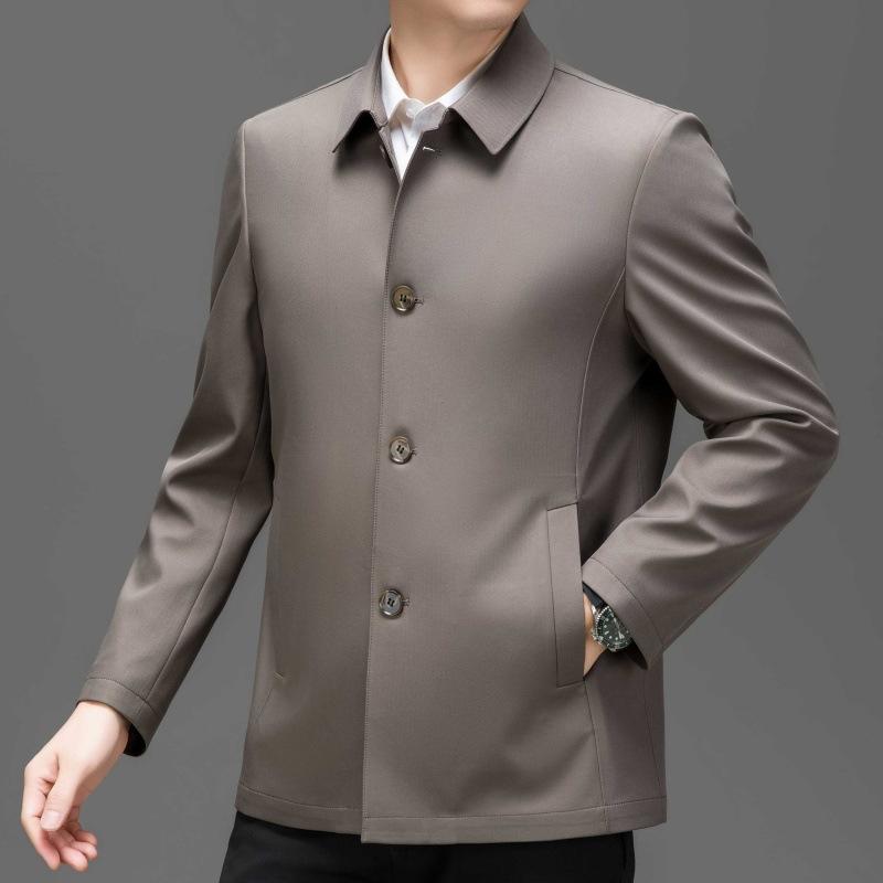 New Mulberry Silk Jacket Men's Spring and Autumn Buttoned Top Dad Jacket Middle-aged Men's Business Casual Jacket