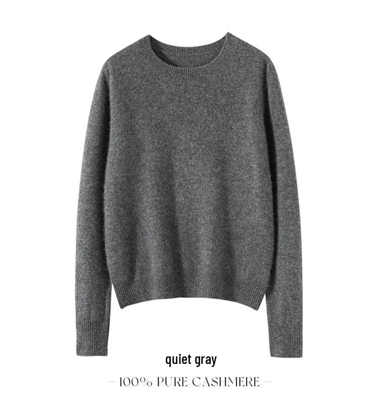 Women's Cashmere Round Neck Long Sleeve Pullover Sweater - Warm and Versatile for 2025 Autumn/Winter