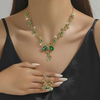Conjunto de Collar y Pendientes de Cristal con Pedrería de Girasol para Mujer - Perfecto para Banquetes y Bodas