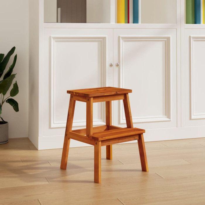 VidaXL Tabouret-escabeau 2 marches 40x38x50 cm Bois d'acacia solide, escabeau, tabouret de bain, escabeau 2 marches en bois 153333