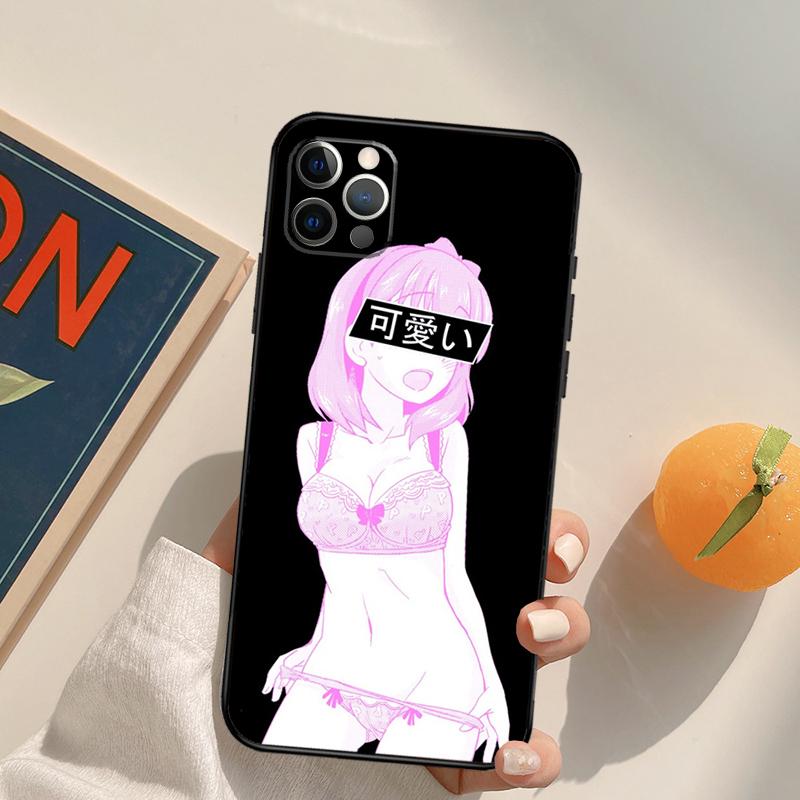 Roztomilá anime dívka waifu Obal Pouzdro Pro iPhone 16 15 14 13 12 11 Pro Max XS XR X 12 13 Mini 16 15 Plus Fundas For iPhone 15Pro MAX white
