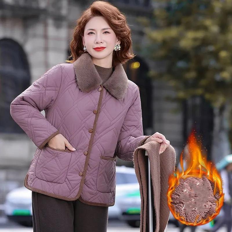 

Женская мода для среднего и пожилого возраста с лацканами, одежда для мамы, модная куртка, легкая стеганая куртка, короткая стеганая куртка, стеганая куртка, все сочетается XXXXXL фиолетовый