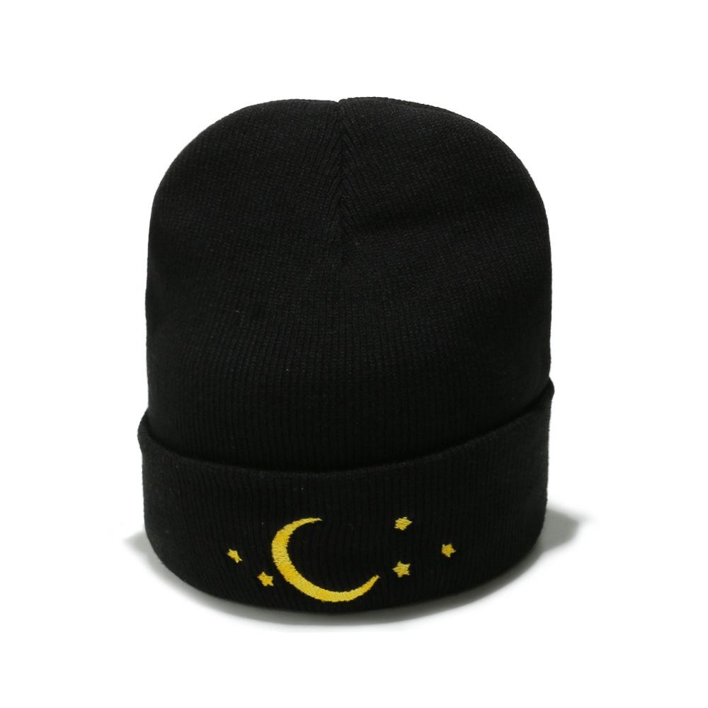Beanie Trendy Versatile Wool Hat Beanie Star Moon Embroidery Knitted Hat Pullover Hat Men and Women