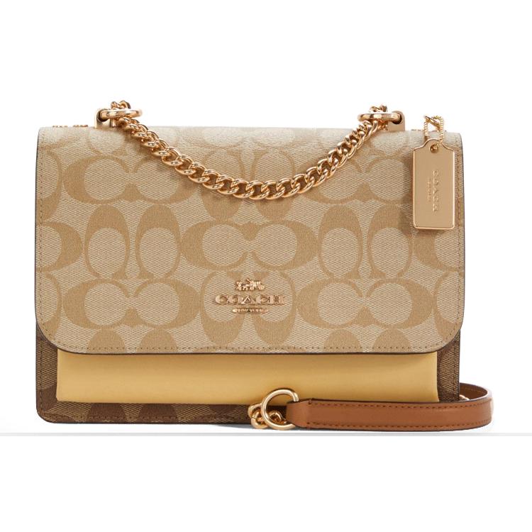 

New COACH Klare Canvas With Leather Trunk Bag, Shoulder Bag, Crossbody Bag Small Women s Yellow & Brown Monogram C4457-IMSPW 21.1*9.4*16.0CM