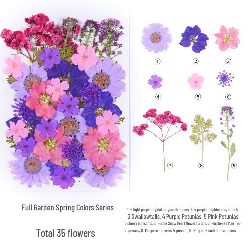 DIY Handmade Dried Flower Embossed Wall Clock with Wood Grain Border