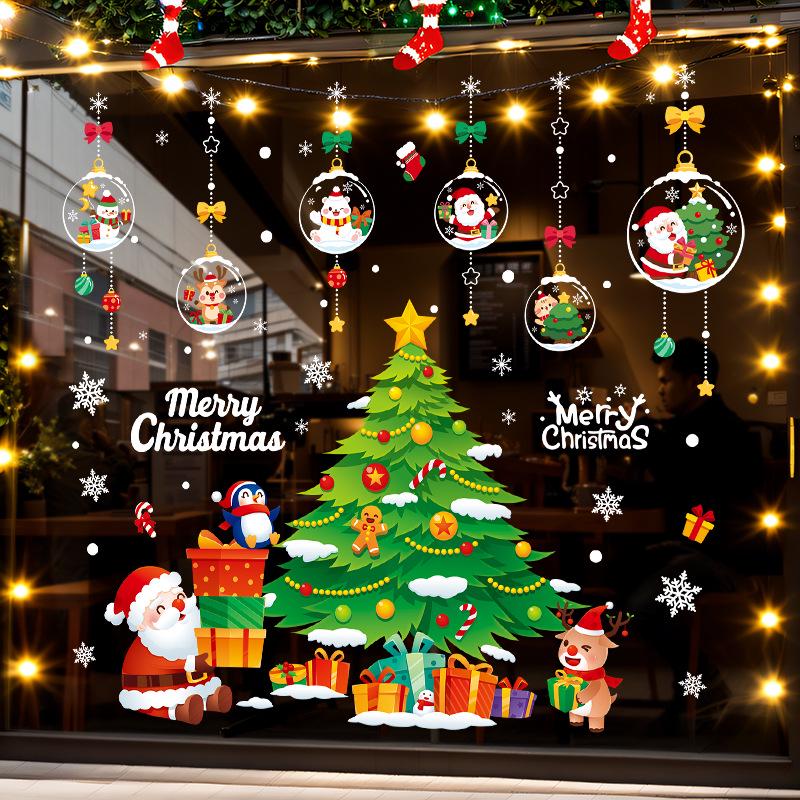 2025 Christmas Window Clings: Santa Claus Tree Decor