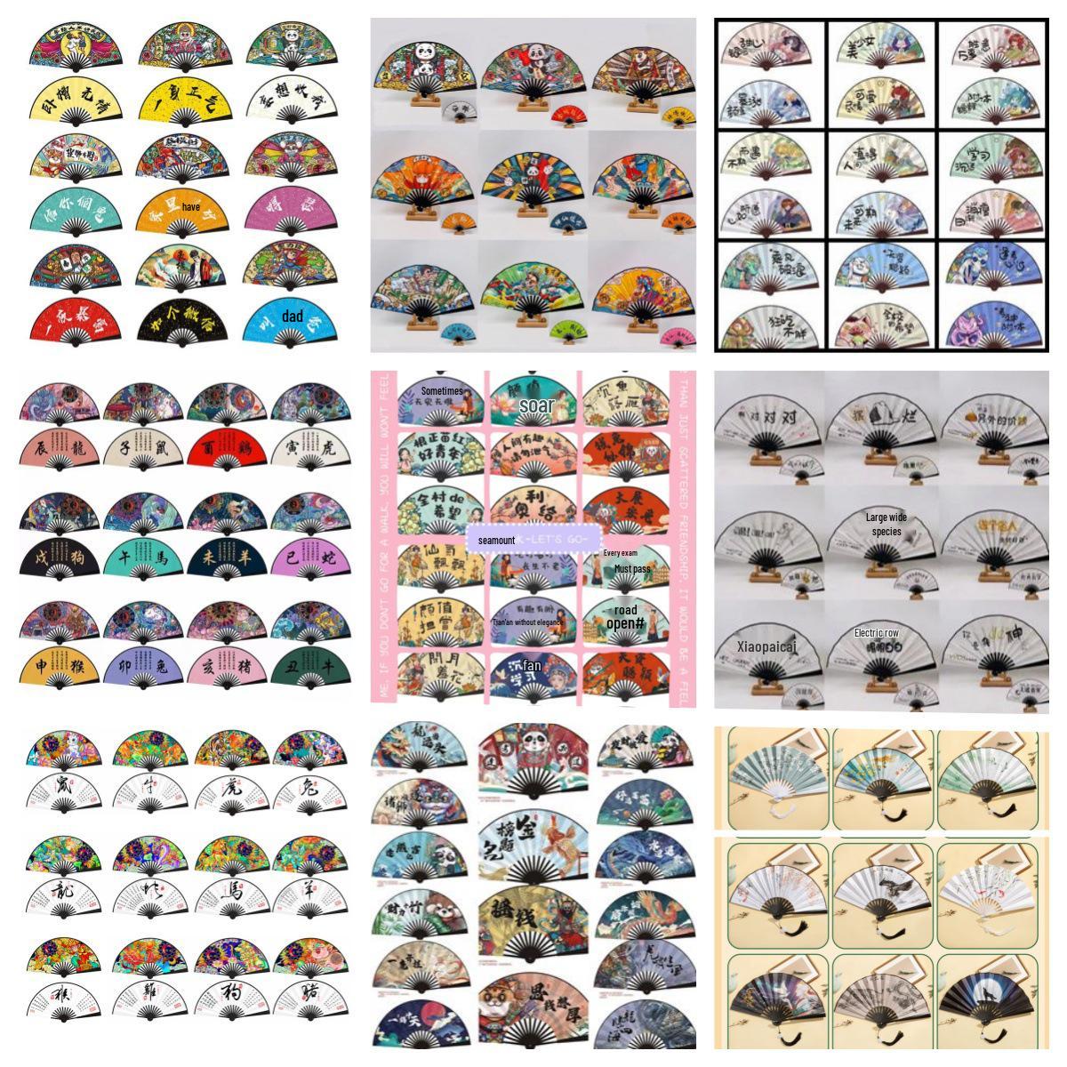 10-дюймовый китайский шелковый складной веер: Летний дизайн тушью