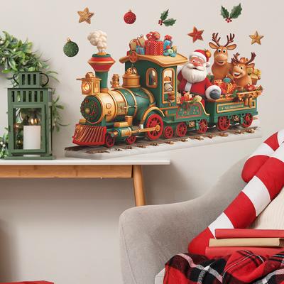 Kreative Weihnachtszug, Weihnachtsmann, Rentier Zuhause Festliche Atmosphäre Dekorative Aufkleber
