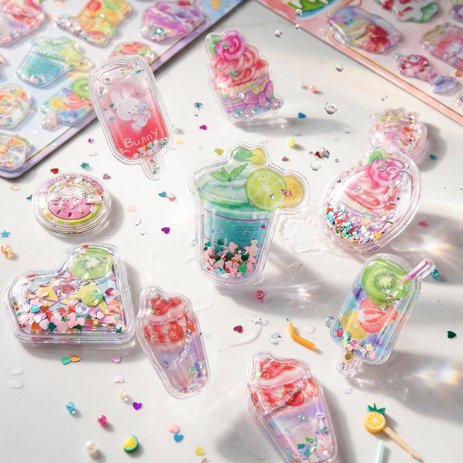 

4 sheets in 3D water decals for planners and after Perfect for diary craft Heisei elementary present included! [First Japan! Water-filled stickers]