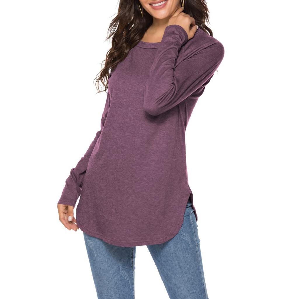 Dam Enfärgad Långärmad Rundhals Slim Fit Underdel Casual Pullover Topp