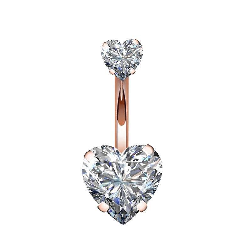 Heart-shaped Round Piercing Jewelry Navel Ring, Copper Inlaid Zircon Stainless Steel Navel Nail