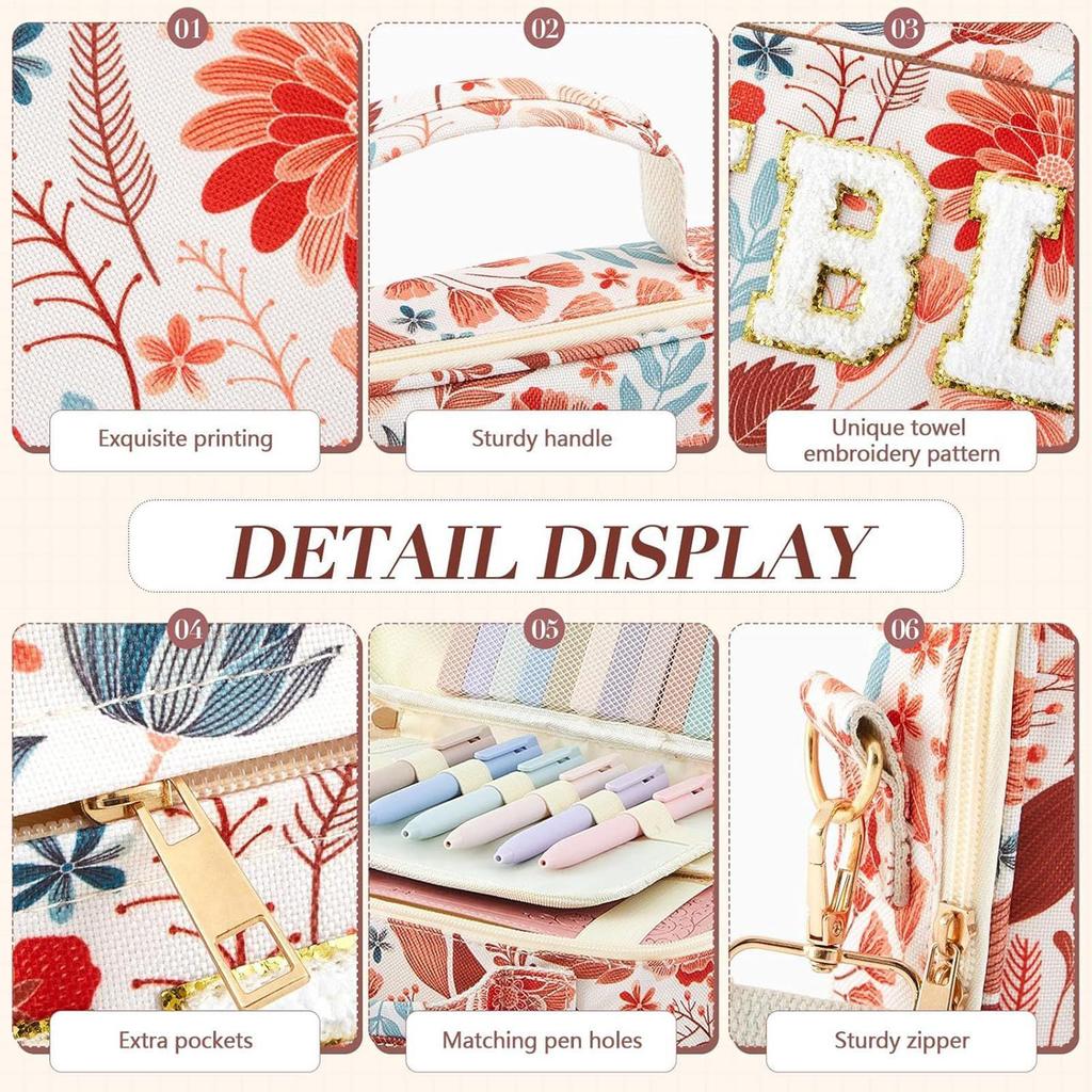 Bible Cover Chenille Letter Adjustable Shoulder Strap Church Tote Flowers Print Bible Carrier With Handle For Women Teacher