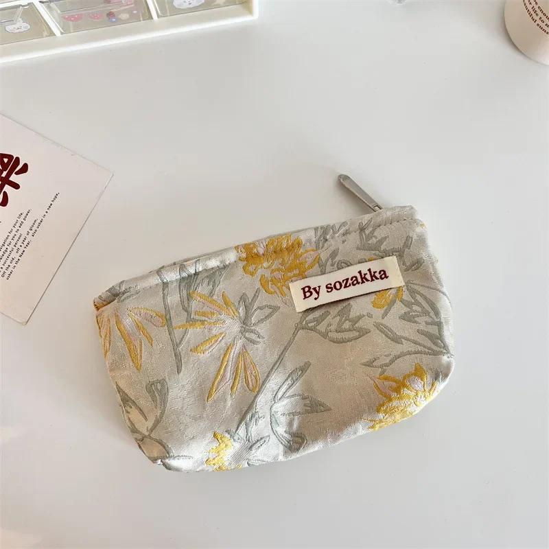 Women's Floral Korean Makeup Bags Cosmetic Bag Organizer Pouch Travel Make Up Toiletry Bag Canvas Beauty Case Pencil Case