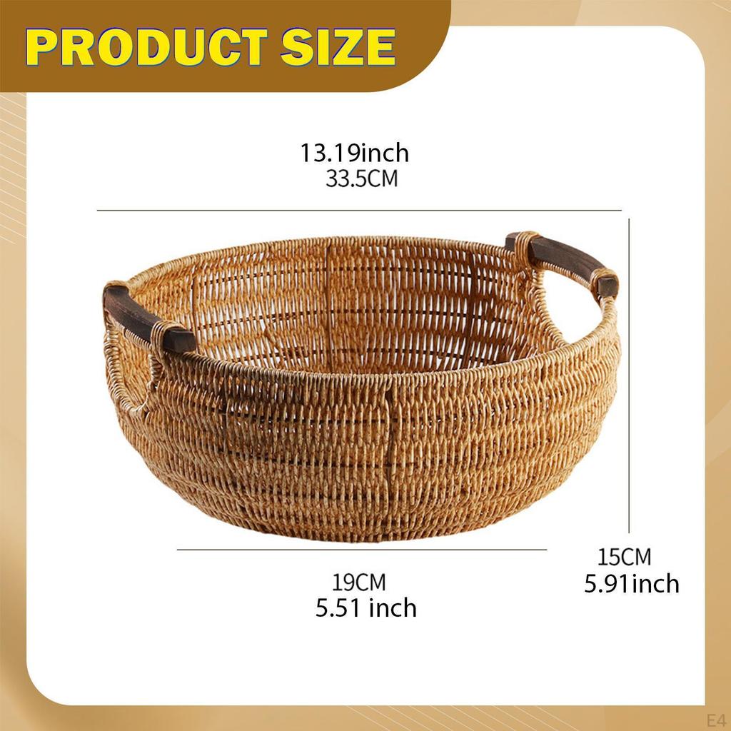 Woven Round Fruit Basket Bowl Display Dish Organizer Imitation Rattan Food Serving Tray for