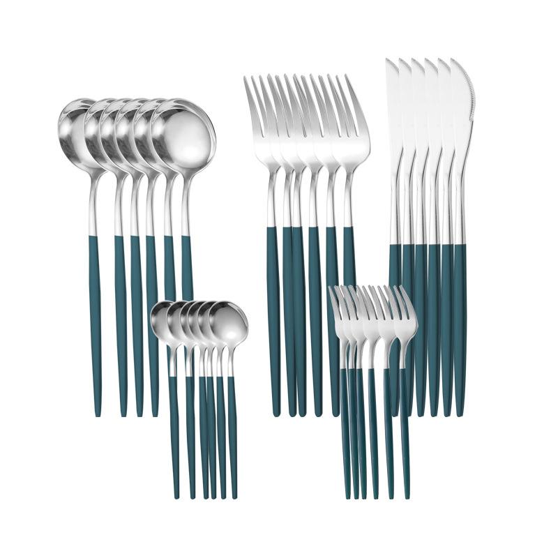 30 Pcs Black Gold Cutlery Set Chopsticks Knife Fork Spoon Golden Stainless Steel Korean Dinnerware Set Luxury Tableware Set