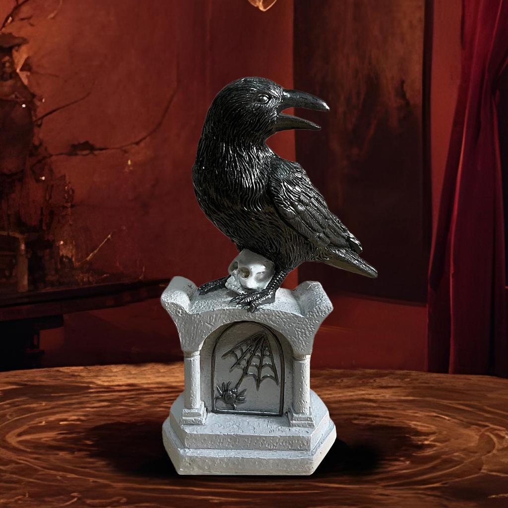 Halloween Crow Statue Crow on Tombstone Halloween Decorations Decorative Bird Sculpture Figures Table Ornaments for Entryway