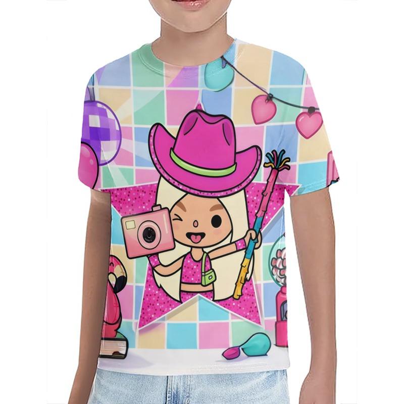 Детские футболки Toca Life World Летние Повседневные С круглым вырезом Для мальчиков Детская одежда Забавные 3D Мультяшный Принт для мальчиков/девочек С круглым вырезом Футболки 3D Анимация Футболка 110
