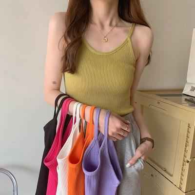White Short Camisole Vest for Women Suitable for Summer Wear Knitted Slim Fit Sleeveless Top for Outerwear