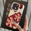 Lichee Pattern Elegant Red Hibiscus Flower Phone Case For IPhone 17 15 14 13 12 11 16 Pro Max  Air 15 Plus 16E Cover Soft Fundas